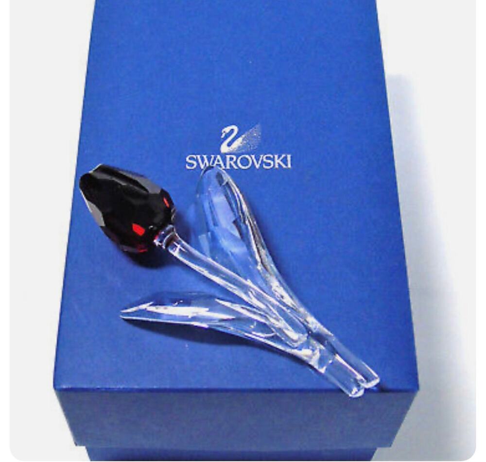 Swarovski Crystal Red Tulip Flower Swan Logo Large Faceted Bud SCS 2003 New Box